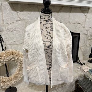 American Eagle Outfitters Cream Open-Front Knit Cardigan
